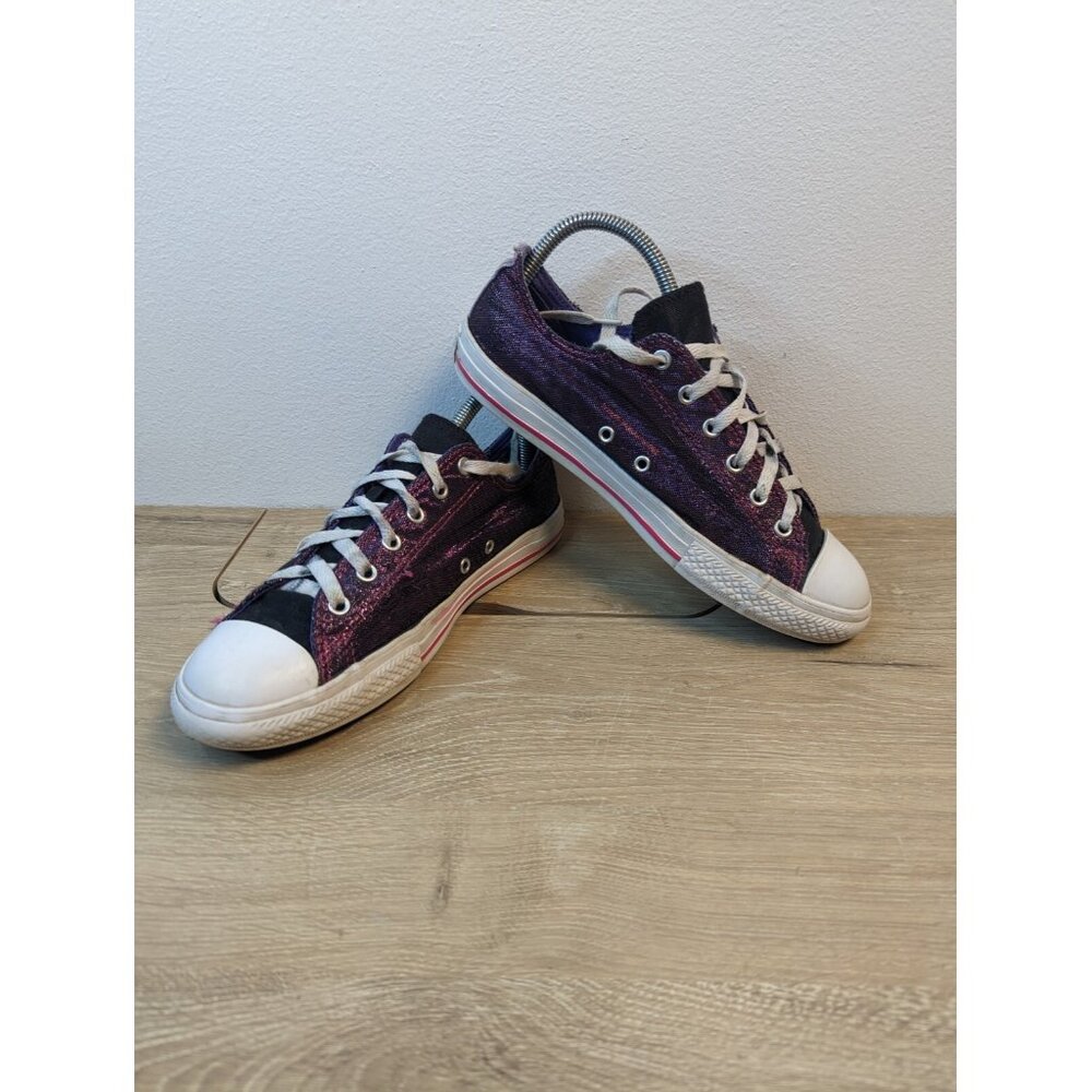 Converse All Star Double Tongue Junior Size 6 Dot Shimmer Purple Shoes 654227F